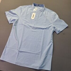 Coofandy Mens Light Blue Banded Collar Henley Short Sleeve Shirt Size S NWT